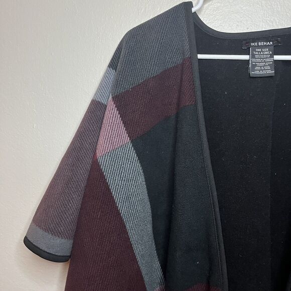 Ike Behar Plaid Fleece Wrap Open Cardigan Shawl Poncho Blanket Women One Size - Picture 3 of 7